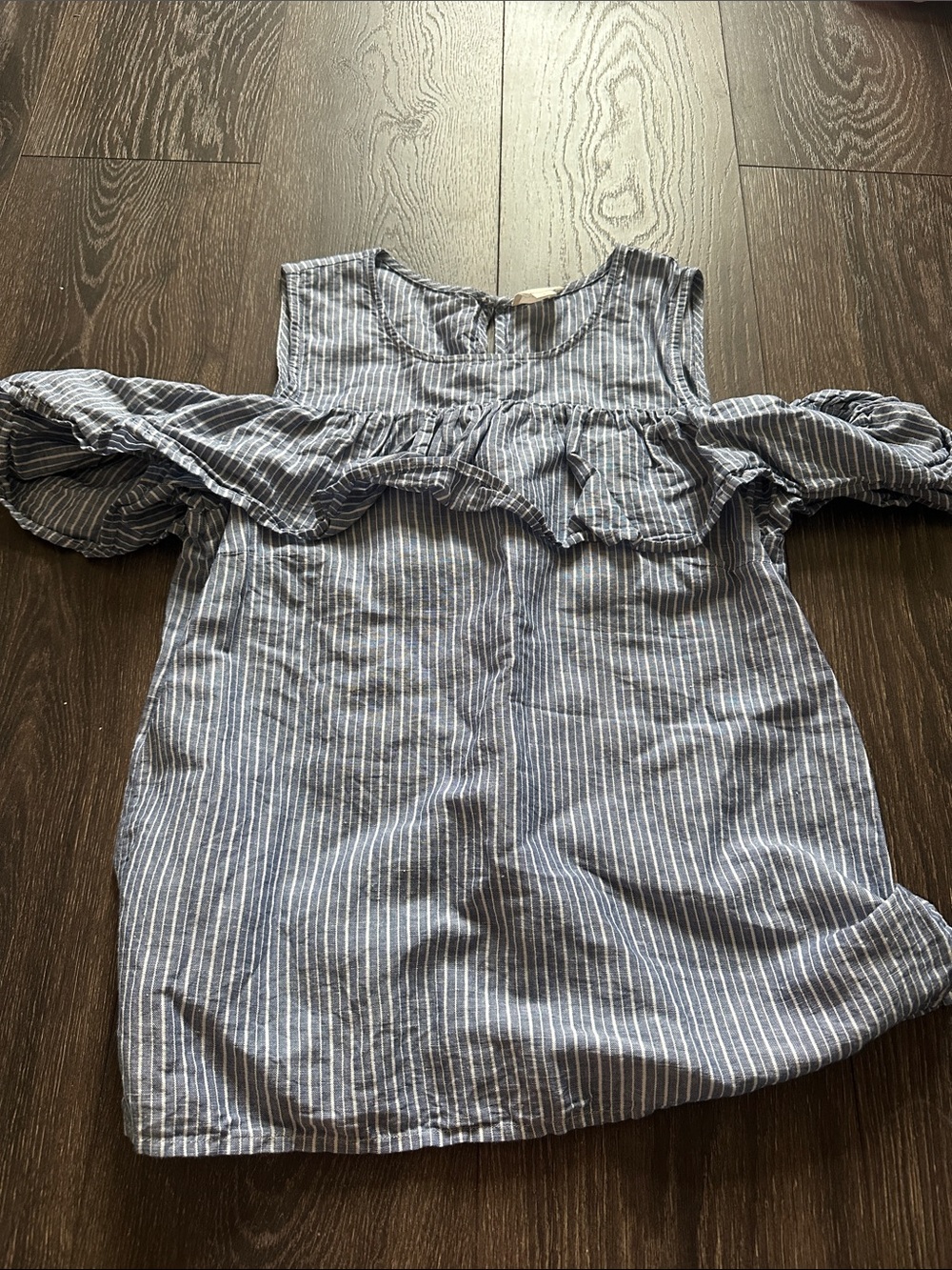 Blue and White Striped Cold-Shoulder Ruffle Top J.Crew